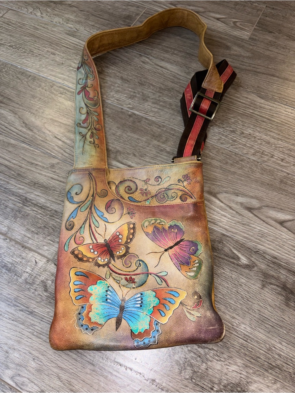 Hand-Painted Butterfly Crossbody Bag - Multi-Color